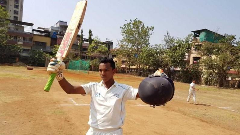 Tanishq Gavate celebrates his incredible knock in Navi Mumbai. Tanishq Gavate