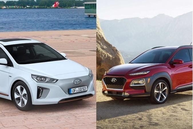Hyundai Ioniq (left) and Kona (right) Hyundai at Auto Expo 2018
