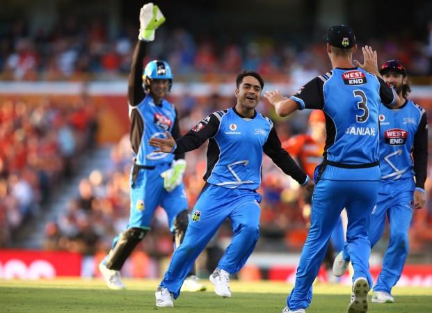 Rashid Khan of the Strikers celebrates the wicket of Ashton Turner of the Scorchers during the Big Bash League match between the Perth Scorchers and the Adelaide Strikers at WACA on January 25, 2018 in Perth, Australia. Rashid Khan