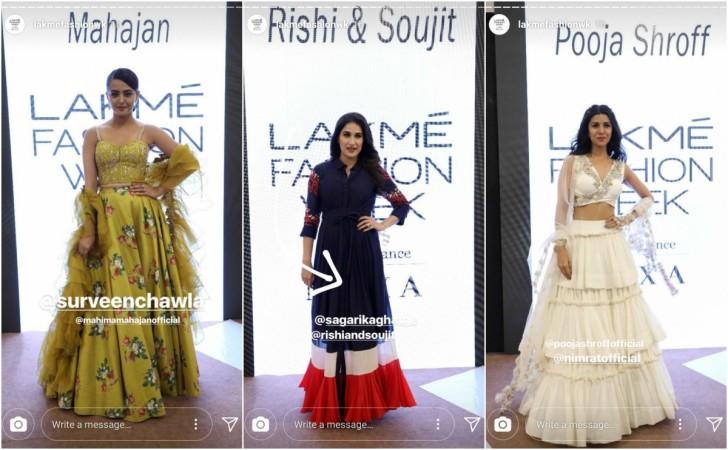 Surveen Chawla, Sagarika Ghatge and Nimrat Kaur walks the ramp at LFW 2018 Surveen Chawla, Sagarika Ghatge and Nimrat Kaur walks the ramp at LFW 2018