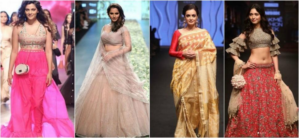 From the left: Saiyami Kher, Sania Mirza, Dia Mirza, Tamannah LFW 2018