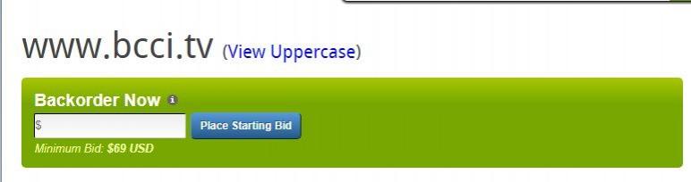 BCCI domain name up for bidding on namejet.com BCCI website