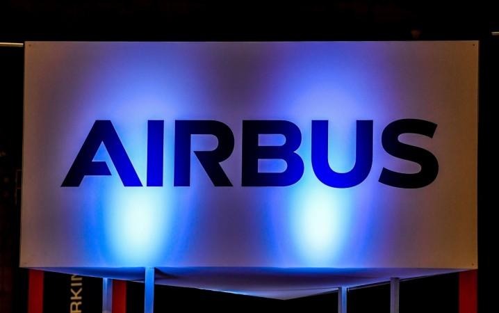 A photo shows the logo of European multinational aeronautics company Airbus during the 10th International Cybersecurity Forum in Lille on January 23, 2018. FRANCE-TECHNOLOGY-COMPUTERS-SECURITY
