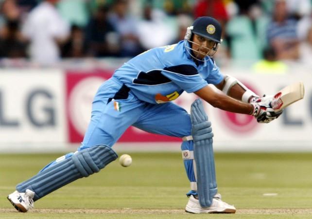 Rahul Dravid hits shot during a World Cup 2003 match between India and England in Durban, South Africa, February 26, 2003. Rahul Dravid