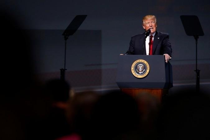 U.S. President Donald Trump delivers remarks at the National Rifle Association (NRA) Leadership Forum at the Georgia World Congress Center in Atlanta, Georgia, U.S. trump