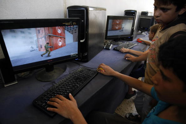 Kids playing computer games
