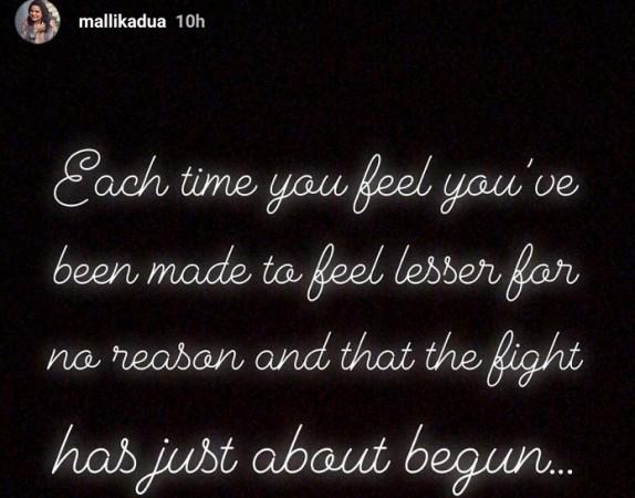 A screenshot from Mallika Dua's Instagram story Mallika Dua