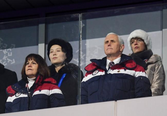 Vice President Mike Pence and North Korean Leader Kim Jong Un's sister Kim Yo Jong (back left) watch on during the Opening Ceremony of the PyeongChang 2018 Winter Olympic Games at PyeongChang Olympic Stadium on February 9, 2018 in Pyeongchang-gun, South Korea 2018 Winter Olympics opening ceremony