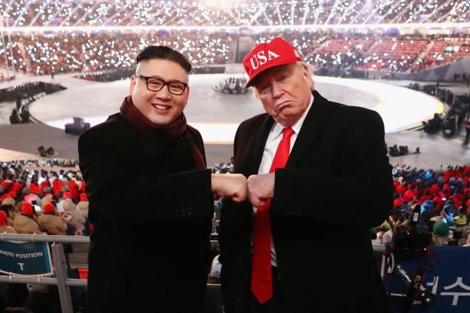 Impersonators of Donald Trump and Kim Jong Un pose during the Opening Ceremony of the PyeongChang 2018 Winter Olympic Games at PyeongChang Olympic Stadium on February 9, 2018 in Pyeongchang-gun, South Korea. Trump and Kim lookalikes at Winter Olympics 2018
