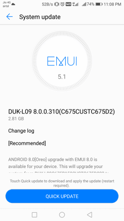 Honor 8 Pro EMUI 8.0 Android Oreo update sceenshot Honor 8 Pro Oreo update
