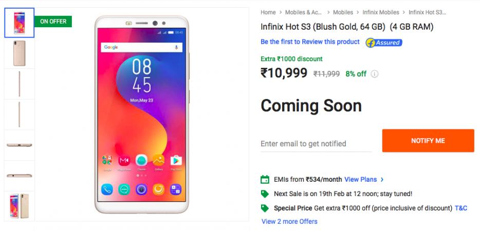 Infinix Hot S3 Flipkart listing Infinix Hot S3 Flipkart listing