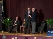 Senate Minority Leader Chuck Schumer and Senate Majority Leader Mitch McConnell spar over bourbon