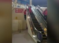 Watch winter olympics skiers unusual way of using an escalator