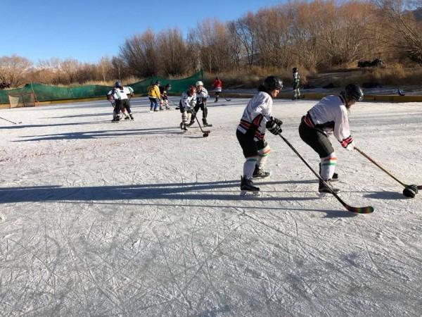 Girls honing their skills. Ice hockey