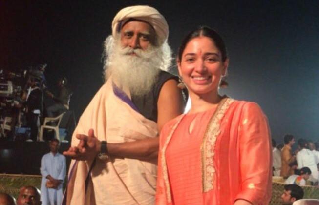 Tamannaah Bhatia with Sadhguru at Isha Foundation. Tamannaah Bhatia with Sadhguru