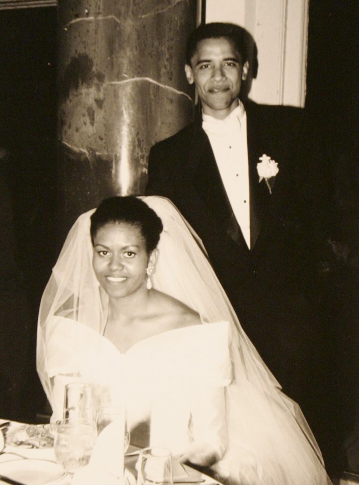 Barack Obama (D-IL) is seen with his wife Michelle in a family snapshot from their October 18, 1992 wedding day released by Obama's US presidential campaign, February 4, 2008 Barack and Michelle Obama