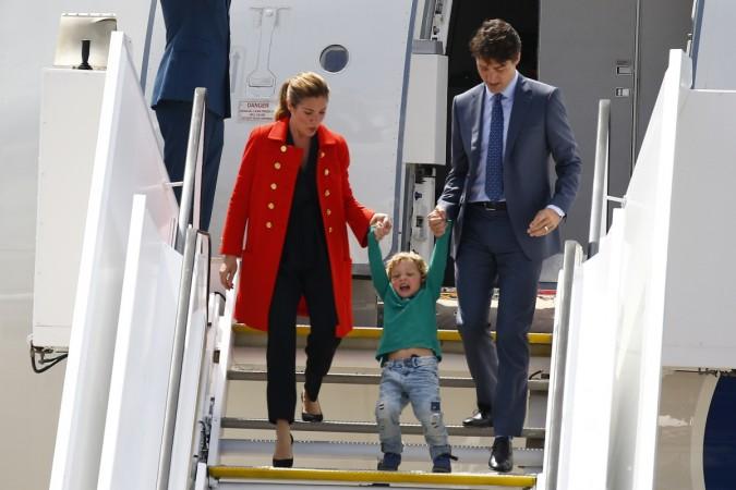 Prime Minister of Canada Justin Trudeau with first lady Sophie Trudeau and their youngest son Hadrien arrive at Hamburg Airport Justin Trudeau and wife Sophie
