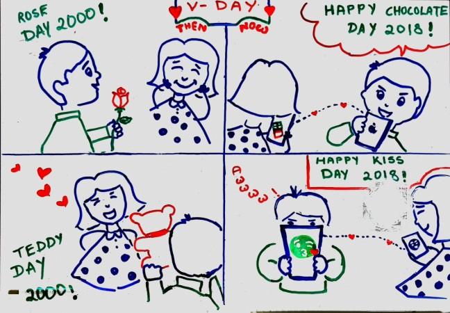 How technology has changed lives. Valentine cartoon