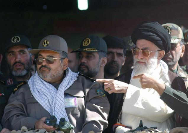 Supreme leader Ayatollah Ali Khamenei (R) and Iranian head of the military Hassan Firuzabadi watch during the test firing of short- and medium-range missiles on 18 September 2004, amid fears in the West that Tehran is developing nuclear weapons and an ongoing review by the UN watchdog of the country's atomic energy program Supreme leader Ayatollah Ali Khamenei (R) and Iranian head of the military Hasan Firoz Abadi watch during the test firing of short- and medium-range missiles on 18 September 2004, amid fears in the West that Tehran is developing nuclear weapons and an ong