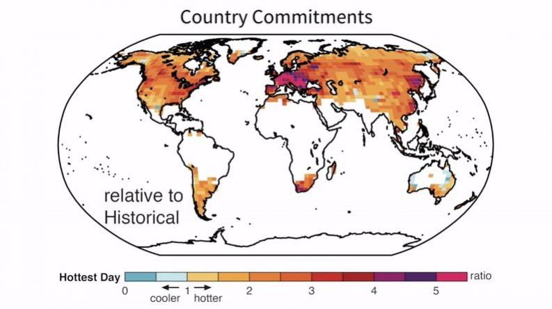 Both the aspirational map and the country commitment map show the increase in this risk compared to the present day. extreme weather map