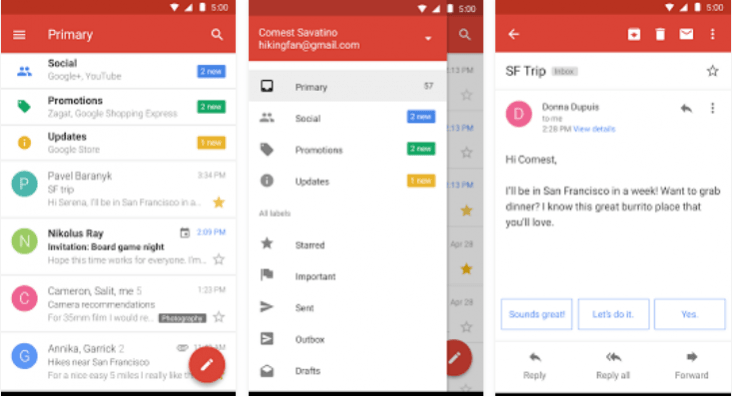 Gmail Go interface looks largely identical to the regular app Gmail Go