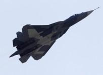 A Sukhoi T-50 flies during a display at the opening of the MAKS International Aviation and Space Salon at Zhukovsky airport