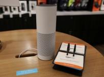 The amazon echo is seen on display at the Amazon Books store in the Time Warner Center