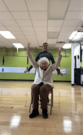 The 93-year-old grandma during her workout. fitness grandma