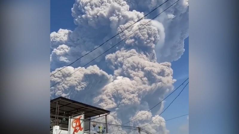 Mount Sinabung erupts