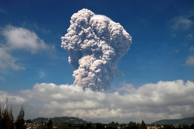 Ash from Mount Sinabung volcano in Indonesia rises to an approximate height of 5,000 meters as flight warnings have been issued in the country Indonesia