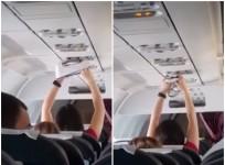 woman dries knickers on airplane