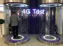 A customer tests his 4G services at a booth at Telecom Egypt's headquarters building in Cairo
