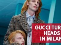 Gucci models show off replicas of their own heads at Milan fashion week