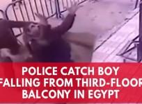 Watch: Policemen in Egypt catching a boy falling from a third-floor balcony