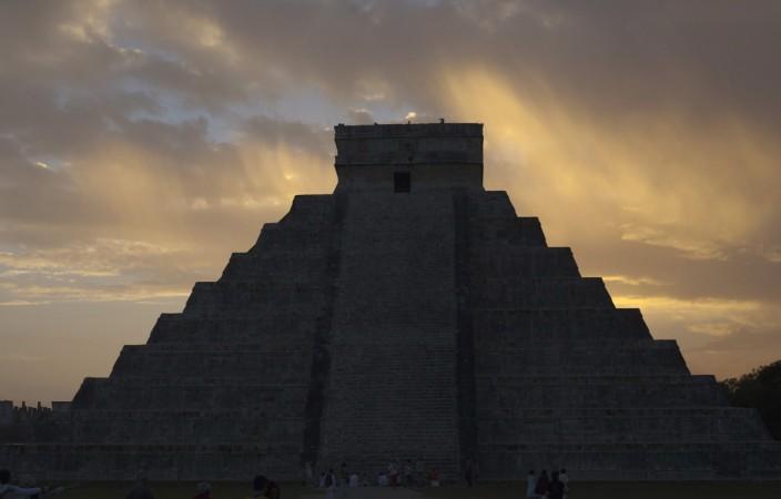 The pyramid of Kukulcan is seen during sunrise at the archaeological zone of Chichen Itza in Yucatan peninsula in Mexico Mayan monuments