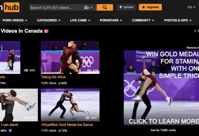 Golden figure skating pair Tessa Virtue and Scott Moir's performances are uploaded on PornHub pornhub,