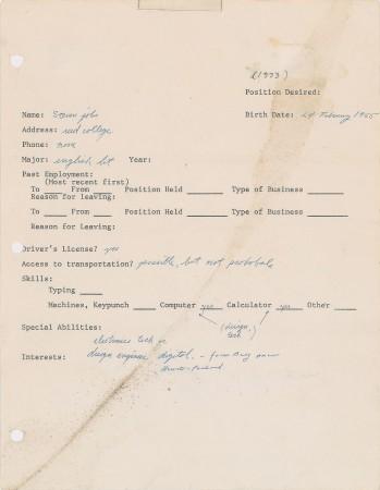 RR Auction displays Steve Jobs first job application. Bidding starts at $50,000