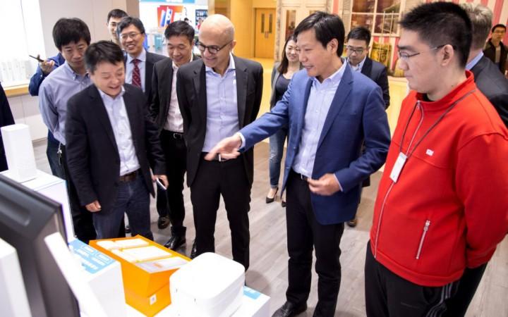Microsoft CEO Satya Nadella at the Xiaomi's retail store with Lei Jun-the founder, Chairman and CEO of Xiaomi, as well as Wang Xiang. Microsoft CEO Satya Nadella at the Xiaomi's retail store with Lei Jun-the founder, Chairman and CEO of Xiaomi, as well as Wang Xiang.