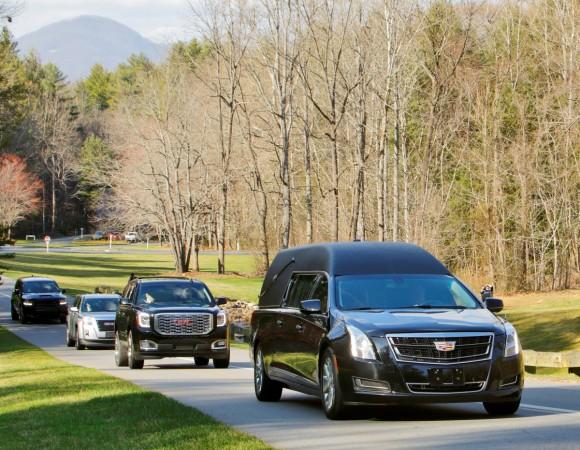 Hearse carrying body of evangelist Billy Graham arrives at The Cove in Asheville, North Carolina Hearse carrying body of evangelist Billy Graham arrives at The Cove in Asheville, North Carolina