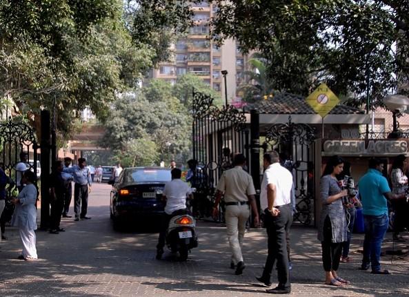People throng outside Sridevi's residence. sridevi residence