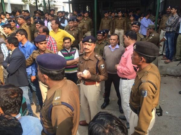 Muzaffarpur Superintendent of Police Vivek Kumar inspects the crime scene after a Mahindra Bolero that lost control and rammed into a government school building crushing 9 kids to death and injuring 24 at Ahiyapur in Muzaffarpur of Bihar on Feb 24, 2018 bihar police-manoj baitha