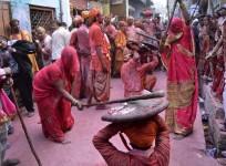 Lathmar Holi celebration in Barsana on the outskirts of Mathura, Uttar Pradesh