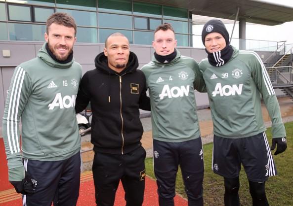 Manchester United star Michael Carrick (left) with Scott McTominay (right) michael carrick, scott mctominay