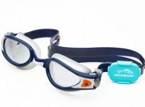 iSWIMBAND strapped to swimming goggles