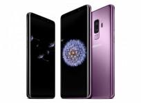 Samsung Galaxy S9 and Galaxy S9 devices in midnight black and lilac purple colors
