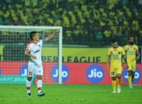 Bengaluru FC star Sunil Chhetri during their first leg match against Kerala Blasters in Kochi