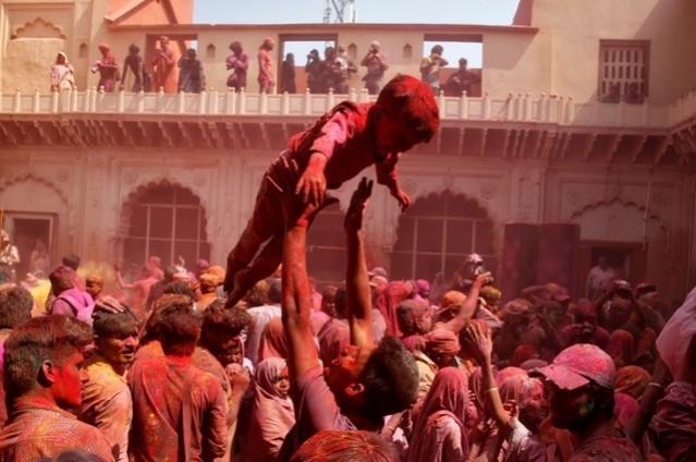 People take part in Holi celebrations in Uttar Pradesh. People take part in Holi celebrations in Uttar Pradesh.