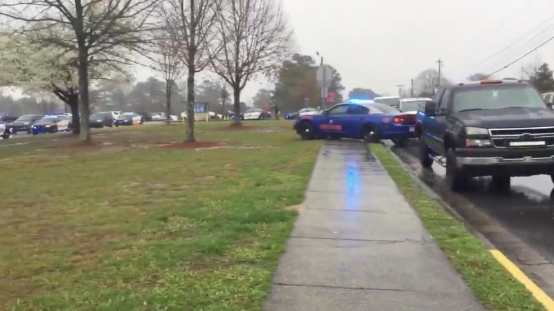 Police cars are stationed outside Dalton High School, U.S., February 28, 2018 in this still image taken from a video obtained on social media. us police