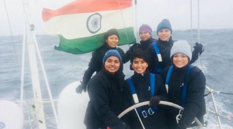 The crew members on board the INSV Tarini INSV Tarini