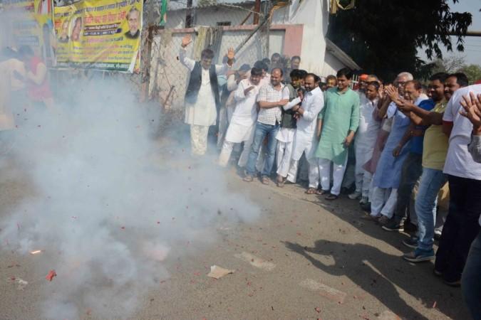 Party workers celebrate BJP's performance in the recently concluded Tripura and Nagaland assembly elections, in Patna on March 3, 2018. Party workers celebrate BJP's performance in the recently concluded Tripura and Nagaland assembly elections, in Patna on March 3, 2018.